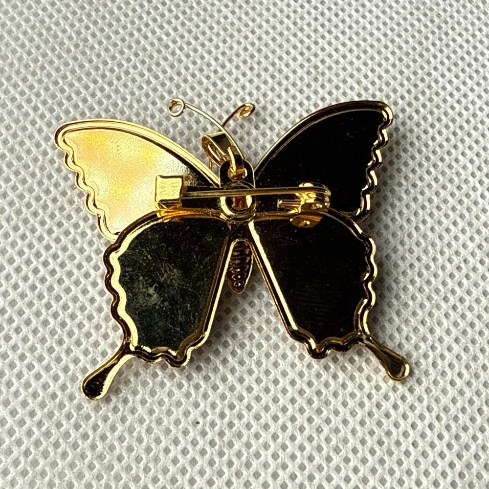 Vintage Brooch Lot 2‎ Butterfly Red Enamel Dragonfly Faux Pearl Gold Tone Pins
